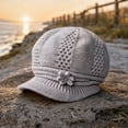 thumbnail image 5 of Lumtrix Women Knit Newsboy Hat with Crochet Flower Winter Warm Beanie Cap with Brim Vintage Slouchy Cabbie Hat for Fall Winter Gray One Size, 5 of 5