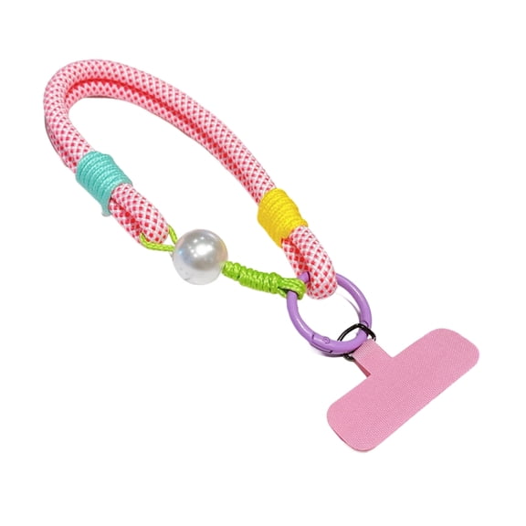 Colorful Braided Cell Phone Strap Featuring Pearls Charm And Adjustable Design Metal Detailing Multiple Use Attachment