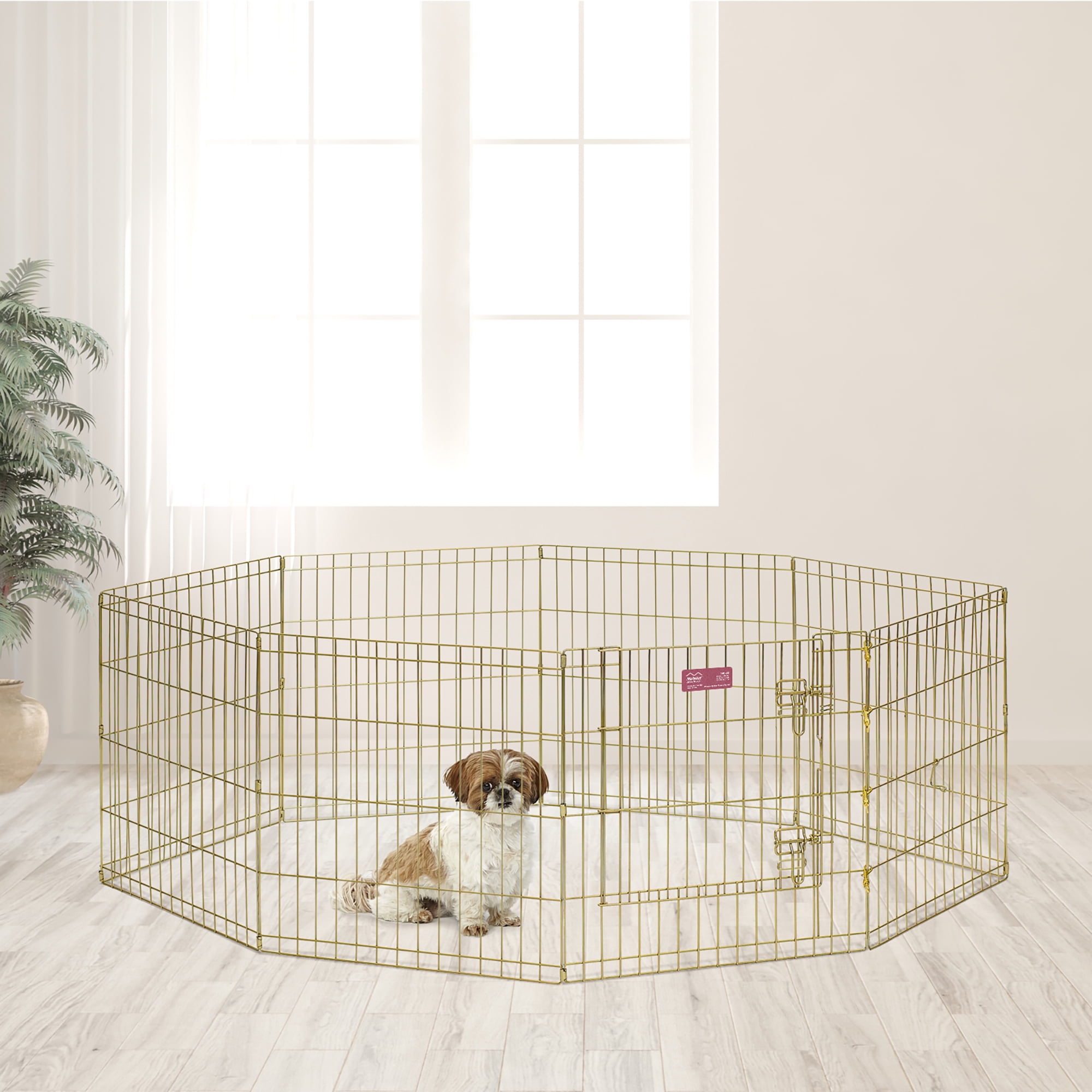 MidWest Homes For Pets Metal Exercise Dog Playpen No Door, Gold, 24"H