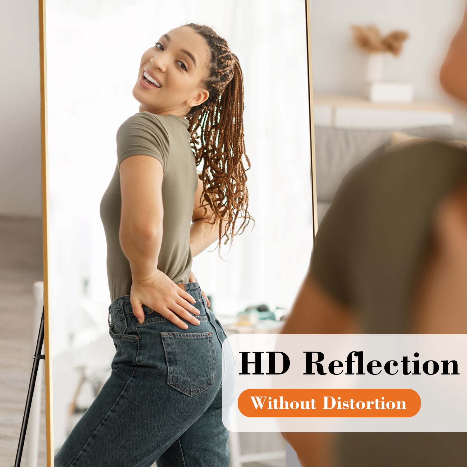 Gianna 56"x21" Full-Length Mirror with Aluminum Alloy Frame, Standing Design for Bedroom, Gold