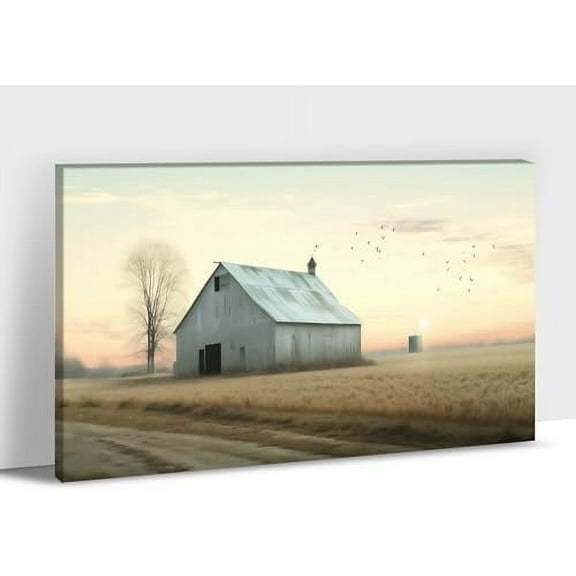 Farmhouse Wall Art, Vintage Barn and Birds Picture Canvas Wall Art, Rustic Canvas Prints, Autumn Countryside Sunset Dusk Landscape Pictures for Farmhouse Living Room, Bedroom Wall Decor 12x18 Inches