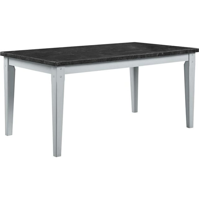 ACME Lanton Dining Table in Marble & Antique White Finish