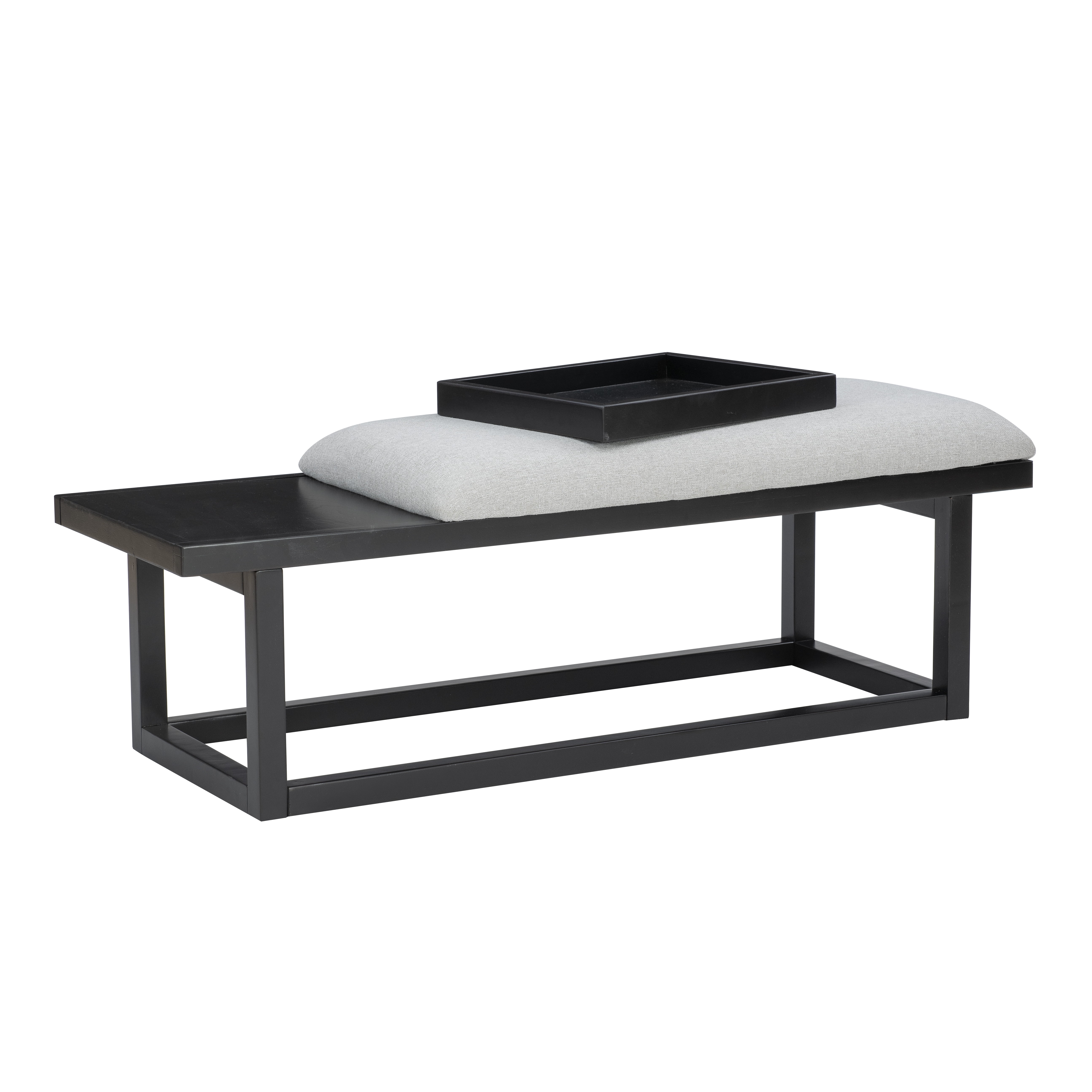 Linon Mickle Upholstered Bench with Built-In Tray, Black/Gray