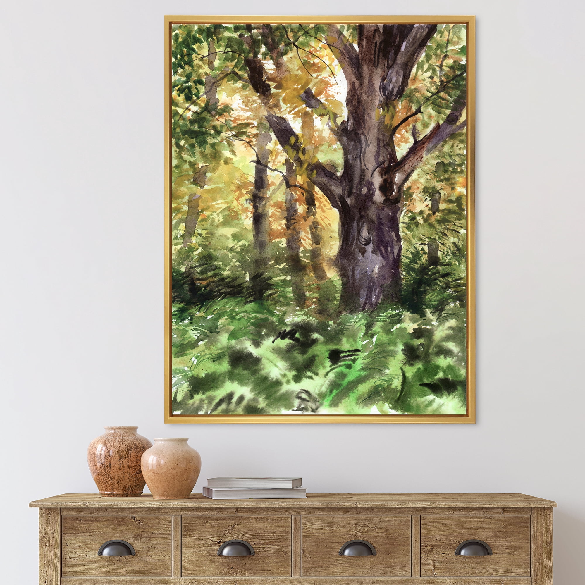 Designart 'Autumn Forest With A Large Tree' Lake House Framed Canvas Wall Art Print