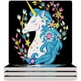 thumbnail image 2 of GZHJMY Square Drink Coasters, 1 Pcs Unicorn with Decorative Flowers Absorbent Ceramic Coffee Coasters for Drinks with Cork Base Housewarming Gift for Home Decor, 2 of 6