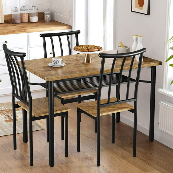5-Piece Dining Table Set for 4, Modern Rectangular Kitchen Dining Table Furniture Set Breakfast Nook Table Set w/ 4 Chairs Dinette Table Sets with Wooden Table Tops and Metal Legs for Home