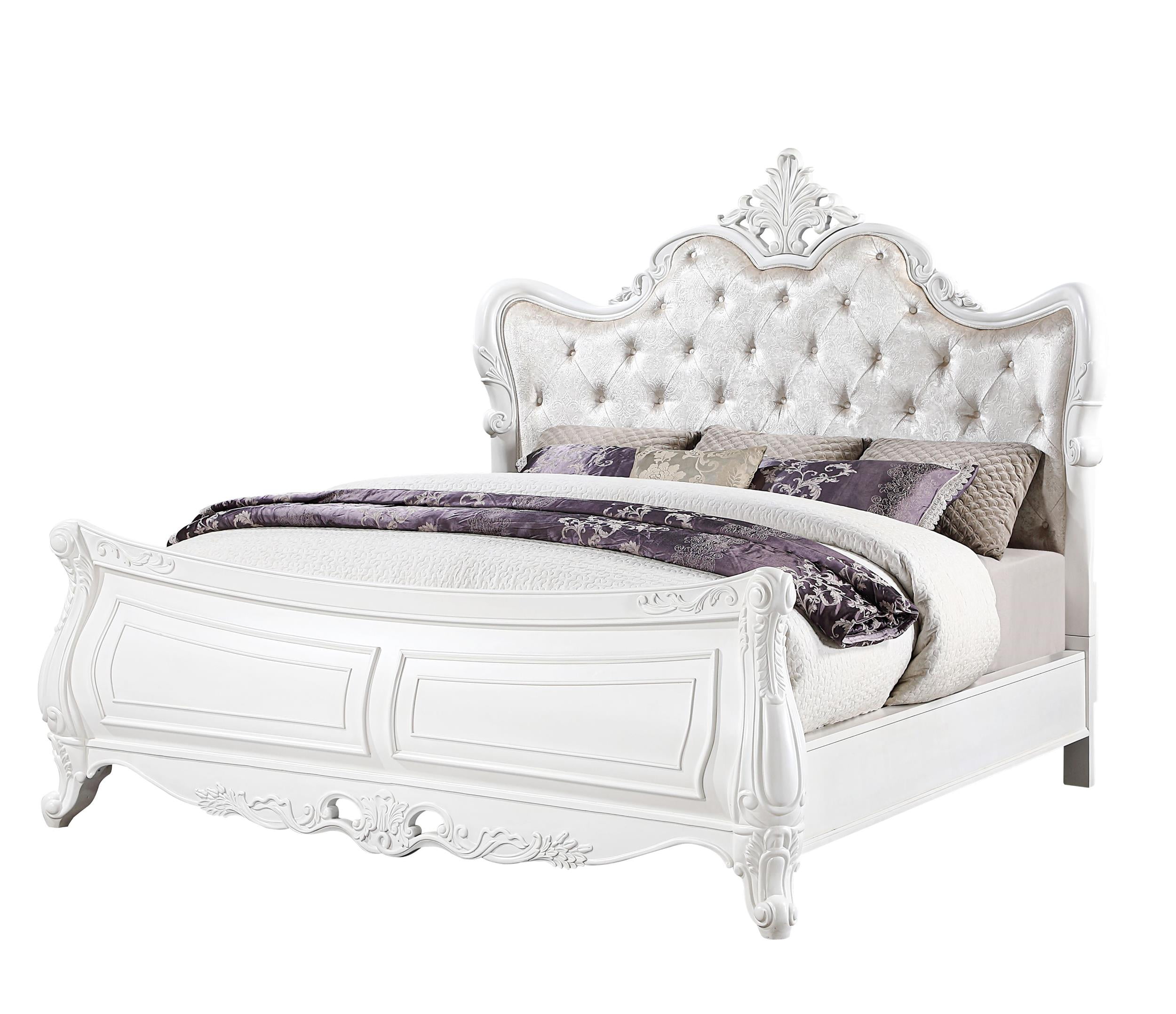 Queen様order 美しいホワイトヘッドドレスと イヤリング5set♡ Better Home Products Elizabeth Velvet Upholstered Round Queen Bed