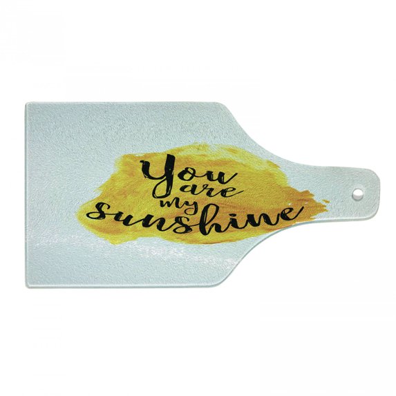 Saying Cutting Board, Inspirational Phrase on Watercolors Irregular Set Motto Mindful Life Theme Image, Tempered Glass Cutting and Serving Board, Wine Bottle Shape, Yellow Black, by Ambesonne