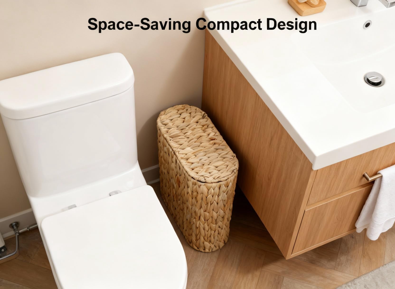 Wicker Bathroom Trash Can With Lid Narrow Rattan Waste Basket Removable Liner Bucket Slim Woven Water Hyacinth Garbage For Bedroom Office Small Spaces 3 Gallon