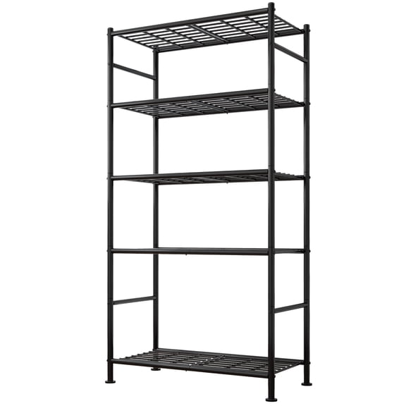 Sakugi Storage Shelves, 5-Tier Heavy-Duty Metal Organizer Rack, Adjustable Garage Shelf with Leveling Feet, Black, 33.1" W x 12" D x 71" H