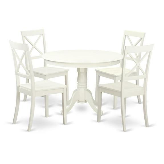East West Furniture Kitchen Table Set-Finish:Linen White,Shape:Round,Style:Wood Seat