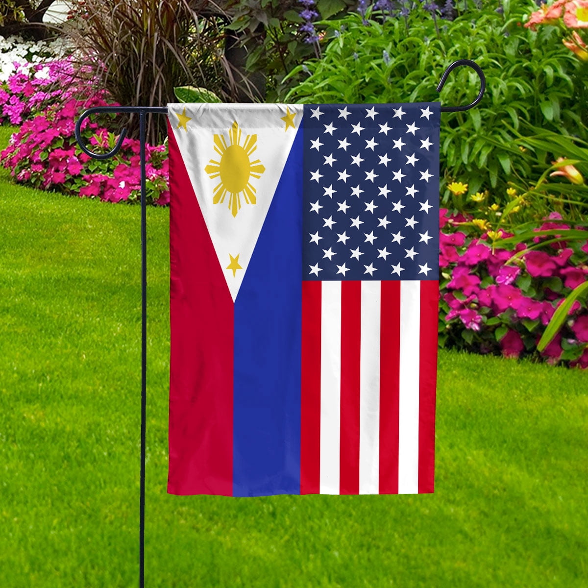 American Philippines Flag Philippine Friendship U.S.A Memorial Day Patriotic For Garden Flag, Double-Sided Decorative Outdoor Flag, Patriotic Polyester Yard Flag 12 x 18 in
