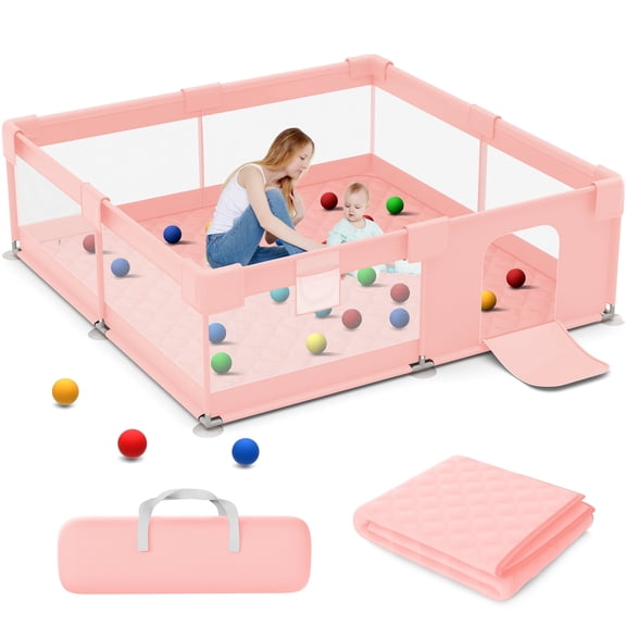 Babyeap Baby Playpen With Mat,50"x50"Play Pen for Babies and Toddlers,Play Yard With Gate for Indoor Outdoor,Pink