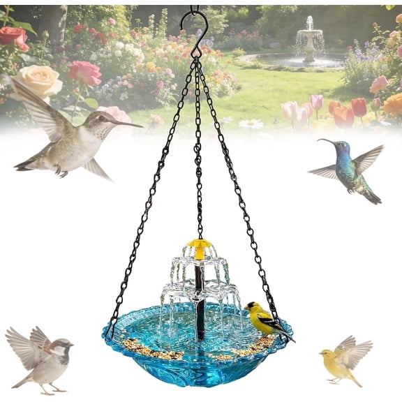 Solar Hanging Bird Bath Fountain, Outdoor Cascading Water Fountain, Solar Powered Birdbath for Wild Birds, Hummingbirds & Bees, Garden Patio Yard Decor