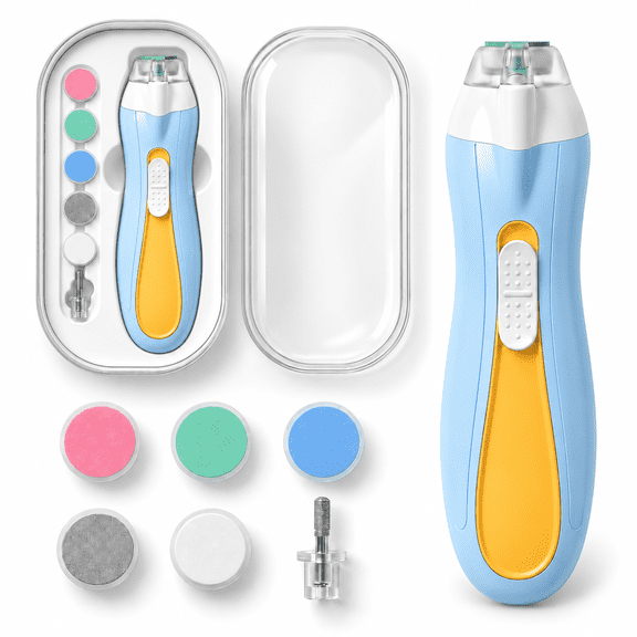 ZNQPLF Electric Baby Nail File, 6 Heads, Variable Speed, Usb-C Rechargeable, Light Blue