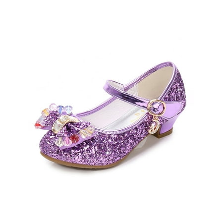 

Woobling Children Dress Shoes Sparkling Mary Jane Sandals Bow Princess Shoe Wedding Lightweight Glitter Casual Purple 2.5Y