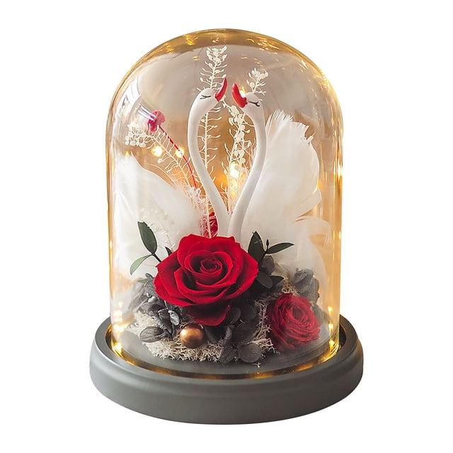 Rosa eterna con forma de cisne y cubierta de cristal con luces, regalos navideños, regalos de cumpleaños para familiares y amigos