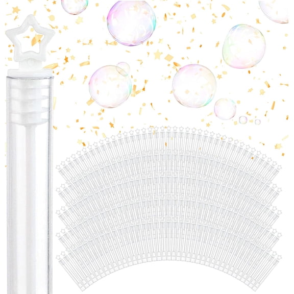 Wedding Bubbles Bulk - White Star Top Wands (100 Count) Individual Mini Bubble Wand Favors for Weddings, Celebration Party Favor for Guests - Stock Your Home