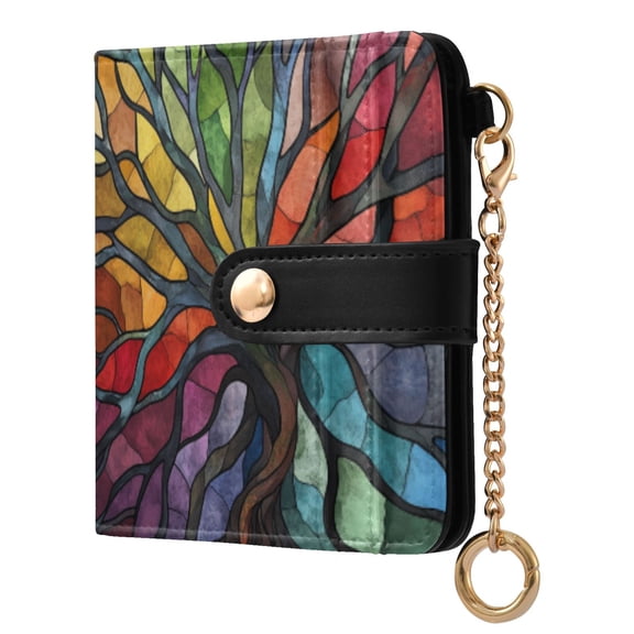 Womens Wallet PU Leather Bifold Small Purse with RFID Blocking Credit Card Holder Colorful Tree Branches
