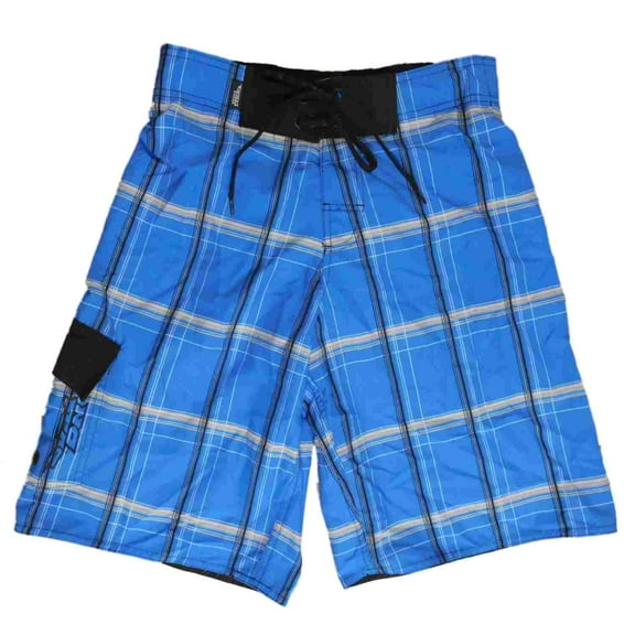 Mens Blue Plaid Cargo Swim Trunks Board Shorts S