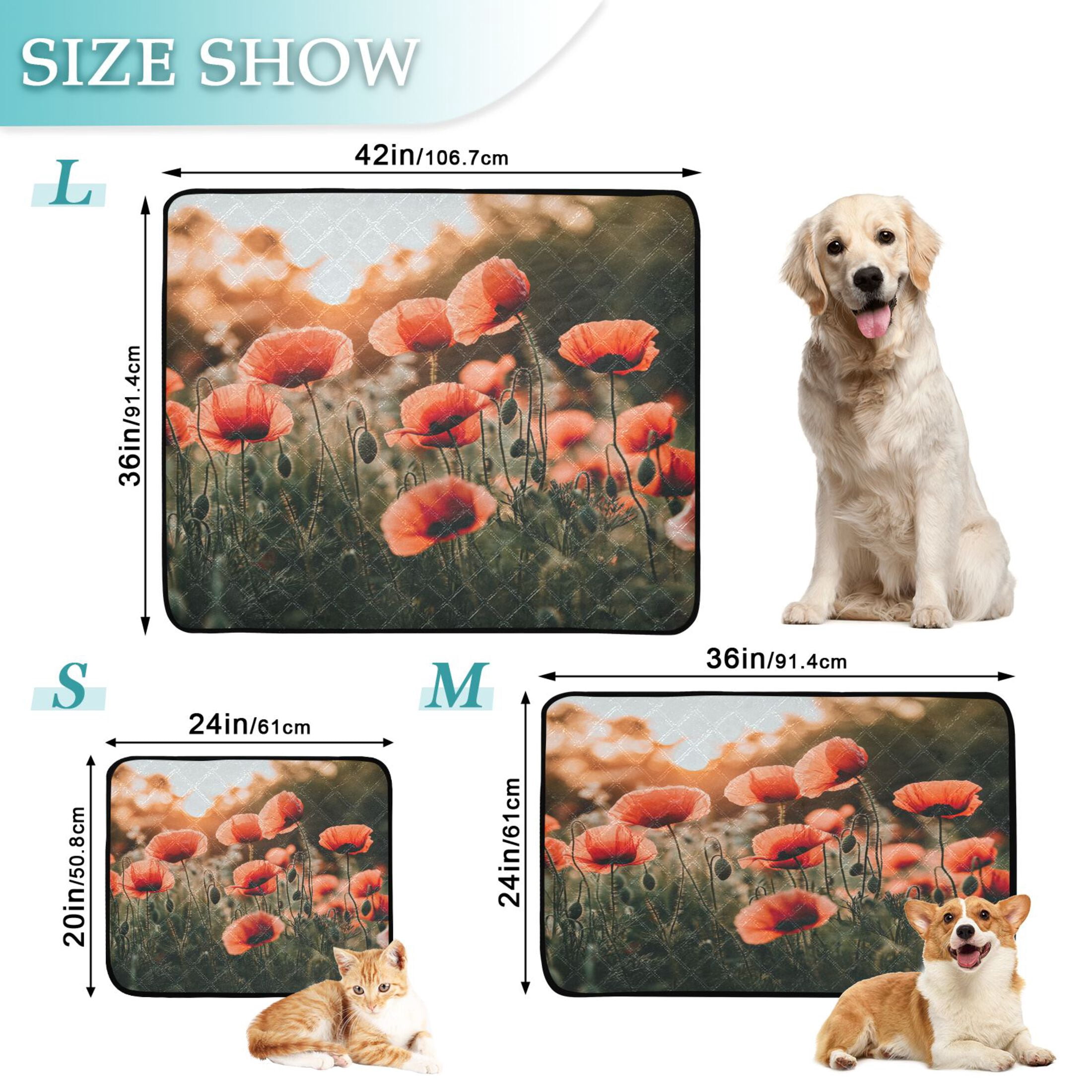 Washable Pet Pee Pads with Super Absorbent Reusable Training Pads for Dogs & Cats Red Flower Field