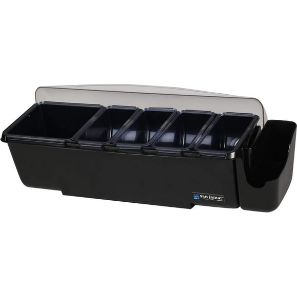 San Jamar Dome Garnish Center 5 Tray with Dome Lid for Kitchen, Bar, And Restaurants, Plastic, 8 Pints, Black