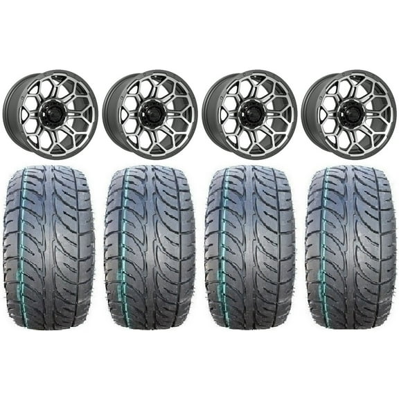 GTW Bravo 14" Golf Cart Wheels Gray 205x30 Fusion ST Tires E-Z-GO & Club Car