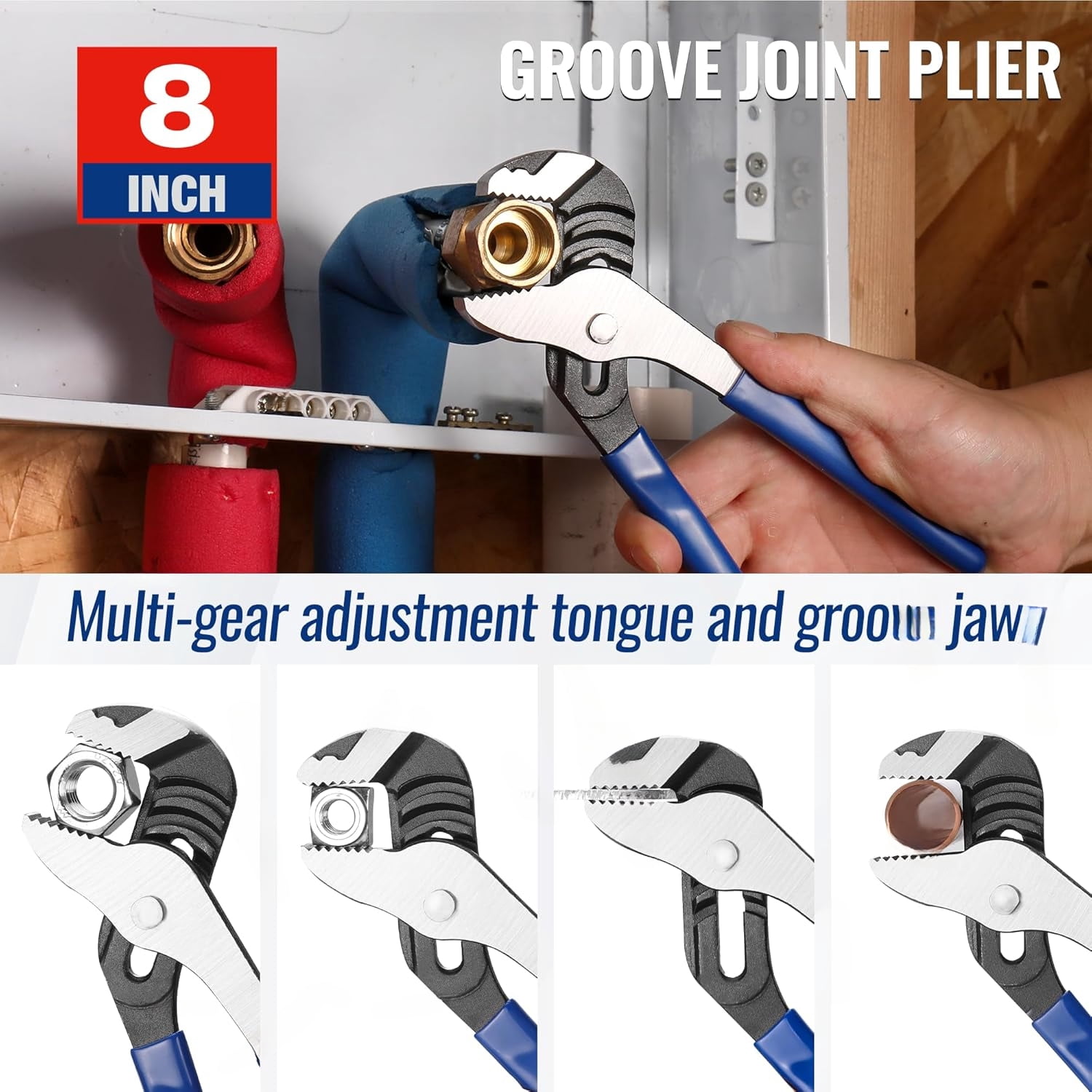 Pliers Set, 3-Piece Plier Tool Set with Soft Handle, 6" Needle Nose, 6" Slip Joint, 8" Groove Joint Plier for DIY & Home Use
