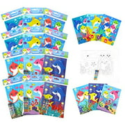 TINYMILLS Shark Family Coloring Book Set with 12 Coloring Books and 48 Crayons Shark Family Birthday Party Supplies Favor Bag Filler Carnival Prizes Rewards Stocking Stuffers Classroom Party