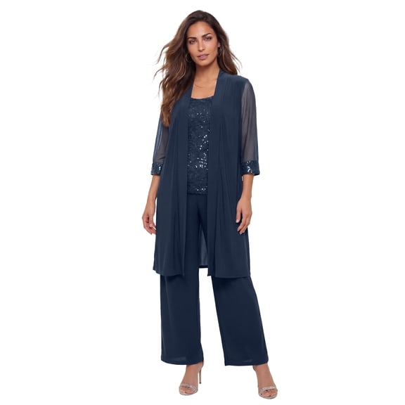 Roaman's Women's Plus Size Plus-Size 3 Piece Knit Embellished Pant Set