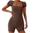 thumbnail image 1 of AherBiu Yoga Bodysuits for Women Square Neck Short Sleeve Slim Stretchy Workout Short Jumpsuits Rompers, 1 of 6