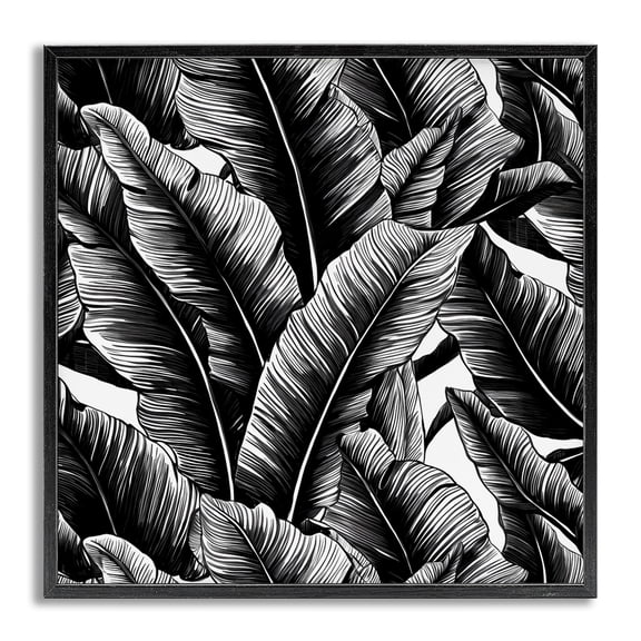 Stupell Industries Black Bold Fronds Botanical & Floral Painting Gray Framed Art Print Wall Art, 12 x 12