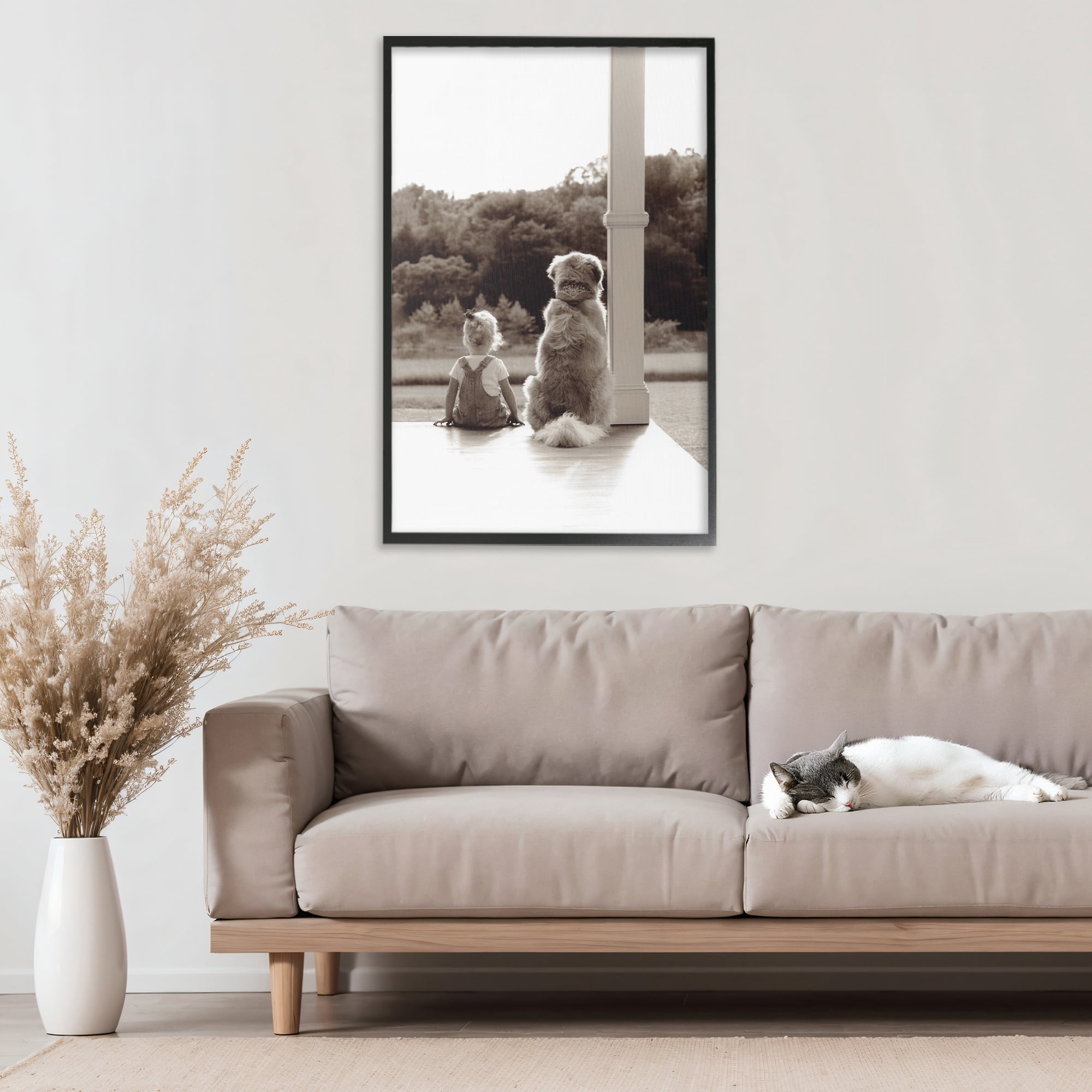 Stupell Industries Child And Dog Friendship Black Framed Giclee Art, design by Kendra Dew