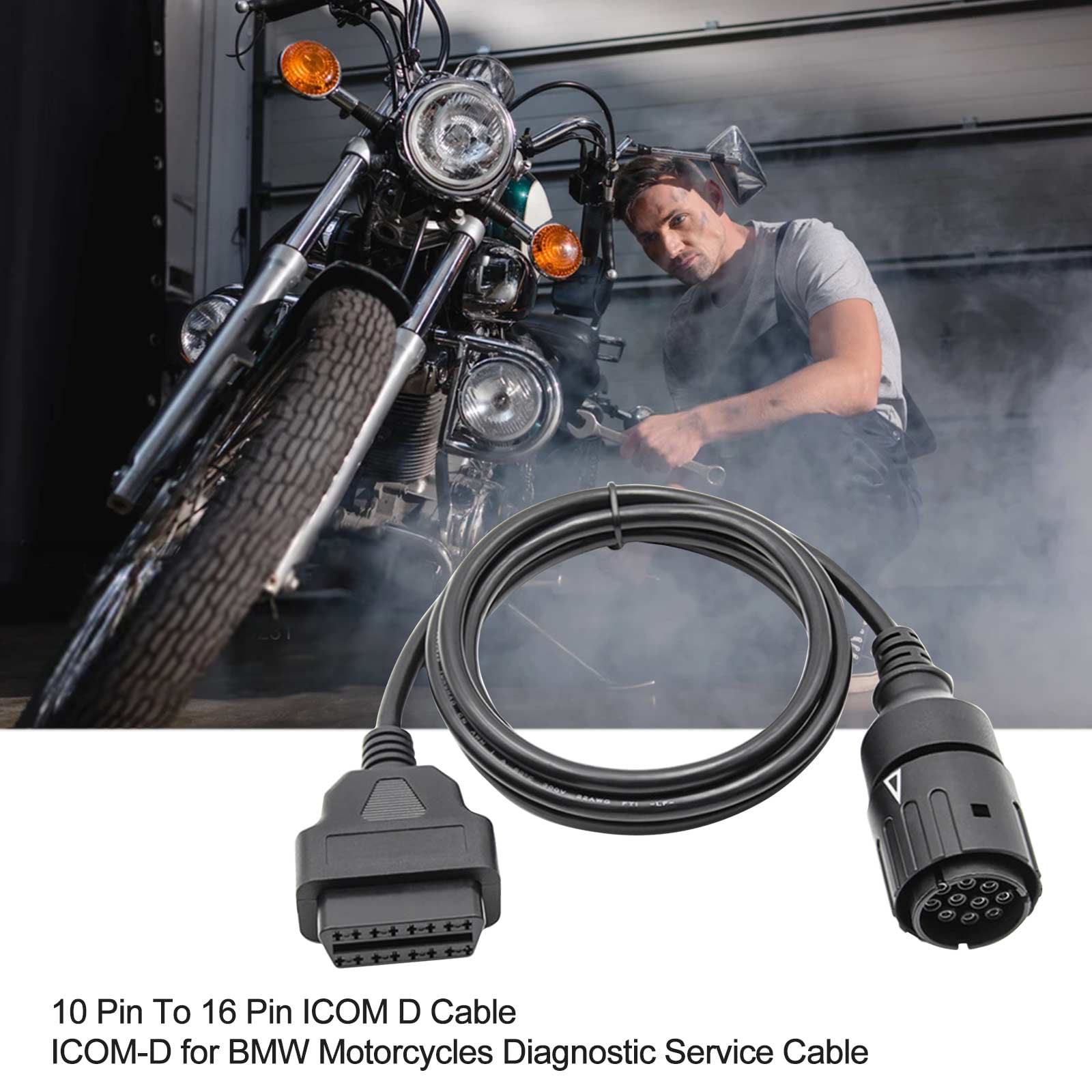 60'' Motorcycle 10Pin Adaptor OBD2 II Diagnostic Cable For BMW ICOM D GPS Useful 