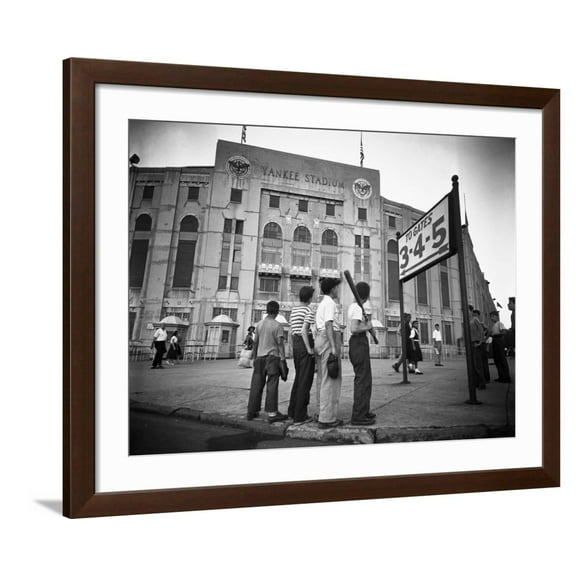 Art.com Boys Staring at Yankee Stadium Photographic Print, Brown Frame Wall Art, 40" x 32"