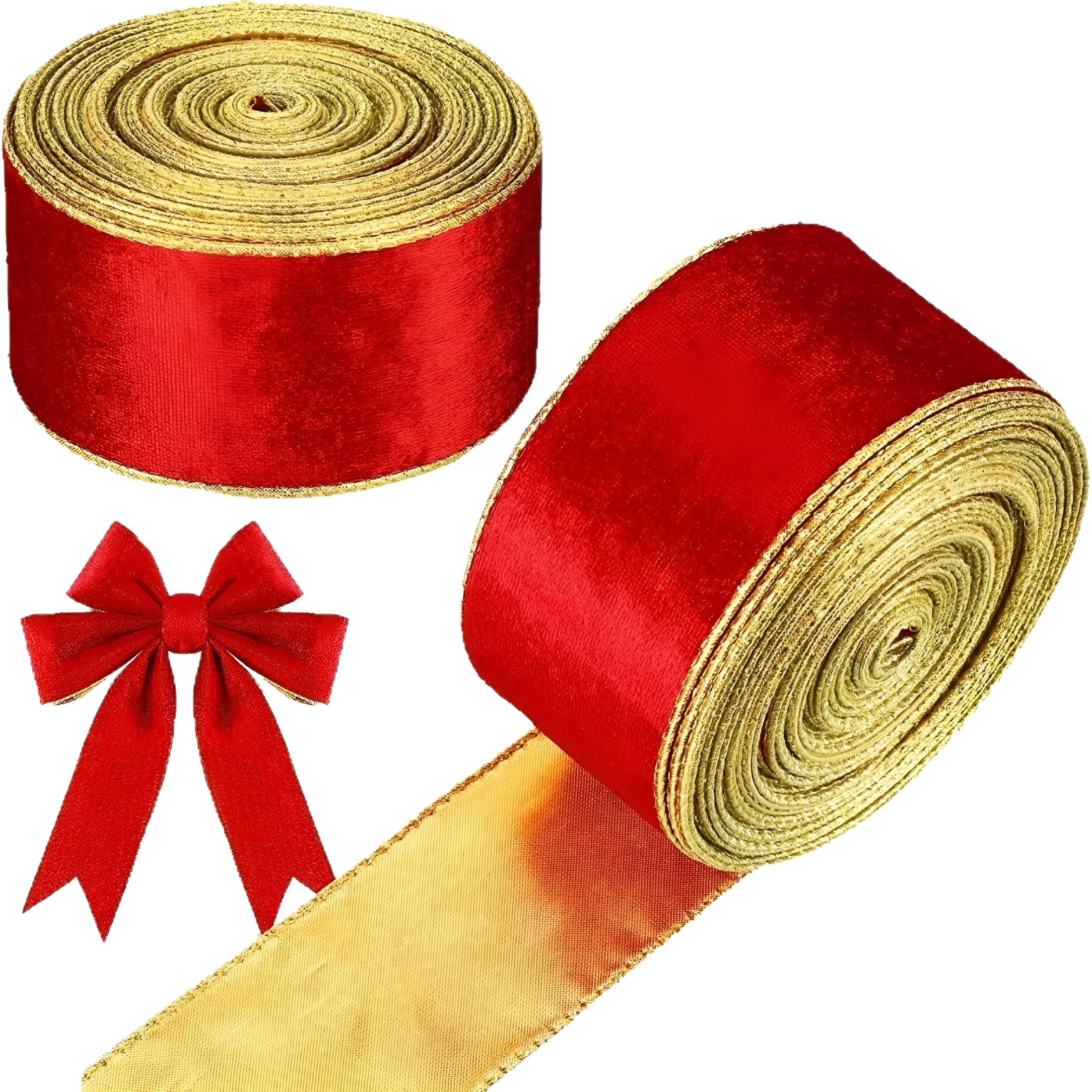 TUWAFE 2026 New 6 Rolls 30 Yards Christmas Red Velvet Ribbon with Gold Edge 2.5 Inch Wired Ribbon Outdoor Ribbon Holiday Ribbon Fabric Ribbons for Xmas Tree Bow Wreath Making Gift Wrapping Craft