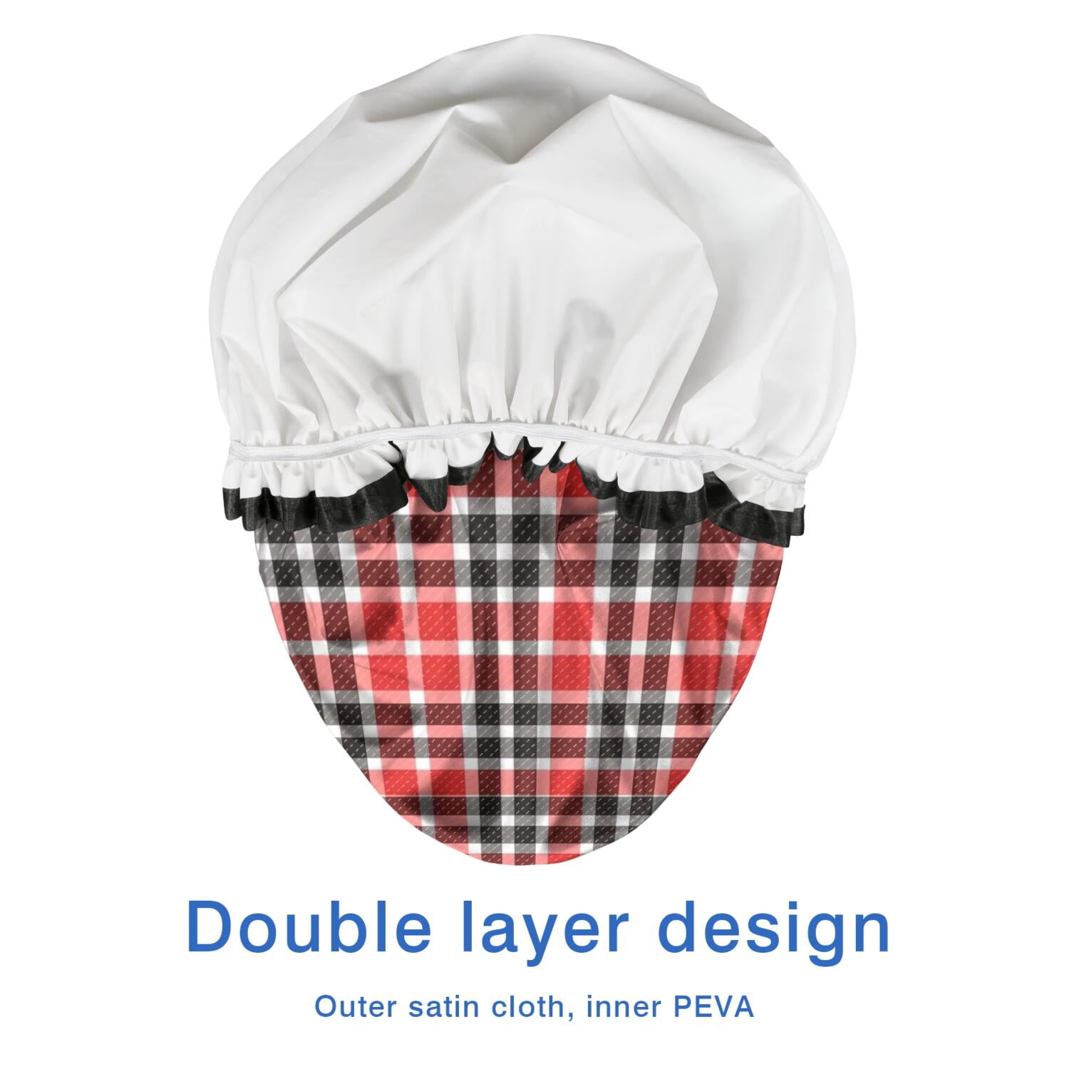Shower Caps,Red Black White Checkerboard Checkered Pattern Waterproof Shower Cap for Women 4 Pieces,Double Reusable Hair Cover for Shower PEVA Elastic Stretch Hem