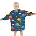 thumbnail image 3 of DarkBlue Dinosaurs Stars Hearts Blanket Hoodies for Kids 6-13YR Oversize Wearable Blanket Hoodies for Boys Girls Teens, 3 of 7