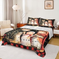 Manfei Merry Xmas Twin Sheet Sets,Cartoon Girls Twin Fitted Sheet,Happy New Year Flat Sheet For Teens,Ultra Soft Home Decor,3pcs