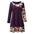 thumbnail image 4 of Leesechin Womens Dresses Summer Full Sleeve Splicing O-Neck Floral Printed Dress, 4 of 5