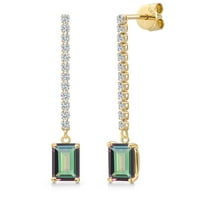 Gem Stone King 14K Yellow Gold Green Mystic Topaz and Lab Grown Diamond Dangle Earrings for Women | 2.36 Cttw | Gemstone November Birthstone | Octagon 7X5MM