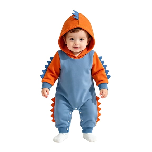 Ruyang Baby Hooded Long Sleeve Jumpsuit Infant Dinosaur Button Onesie Cute Soft Fall Winter Crawling Suit Home Wear