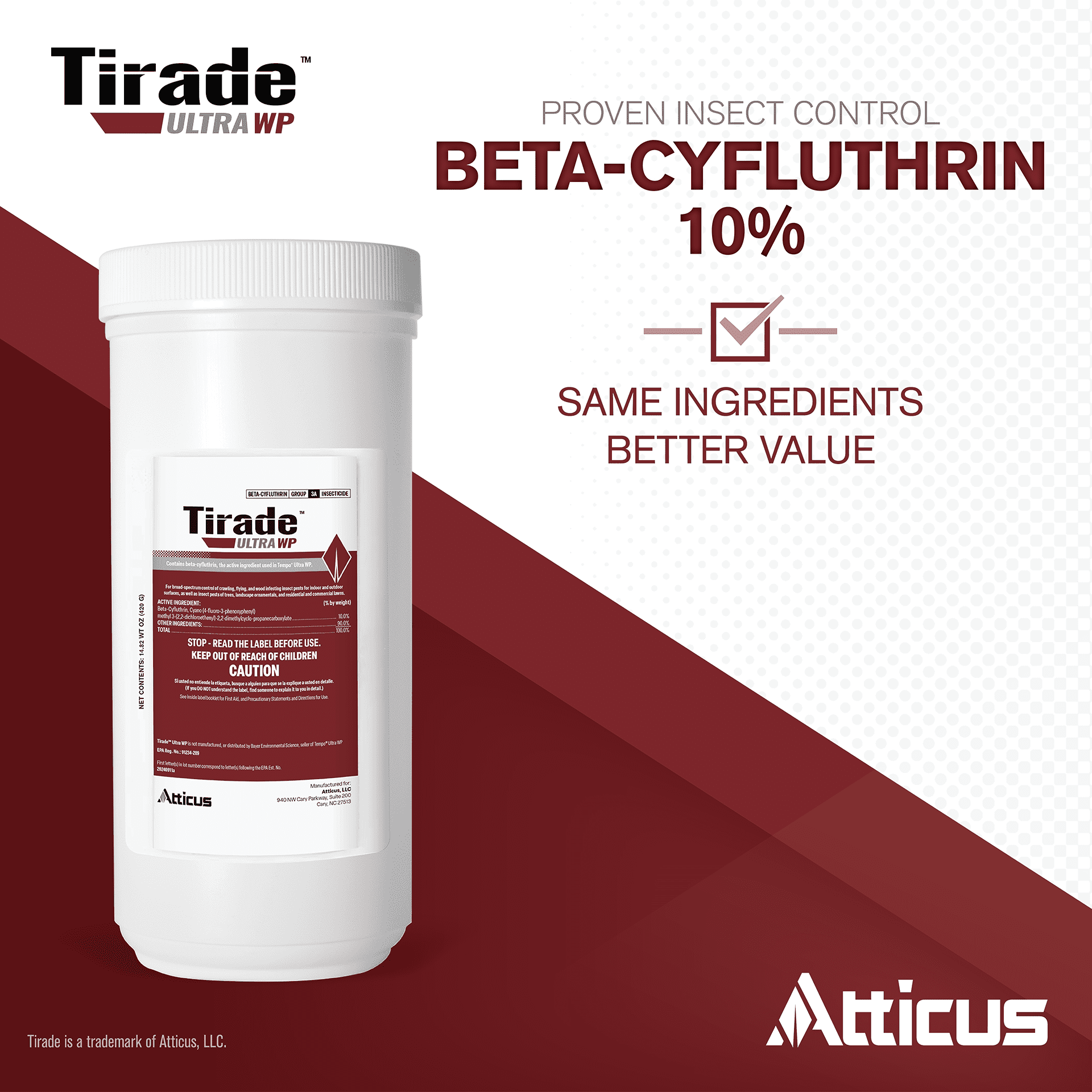Tirade Ultra WP Insecticide (420 Grams) – Indoor and Outdoor Insect Control - Beta-Cyfluthrin Wettable Powder by Atticus