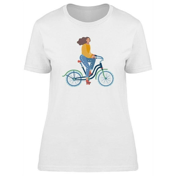 Woman Riding Bicycle T-Shirt Women -Image by Shutterstock, Female Large