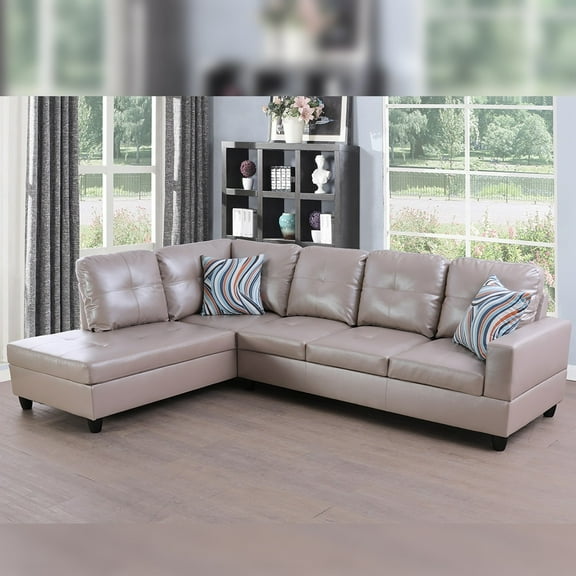 Star Home Living Corp Ben Faux Leather Left Sectional Sofa in Silver Gold