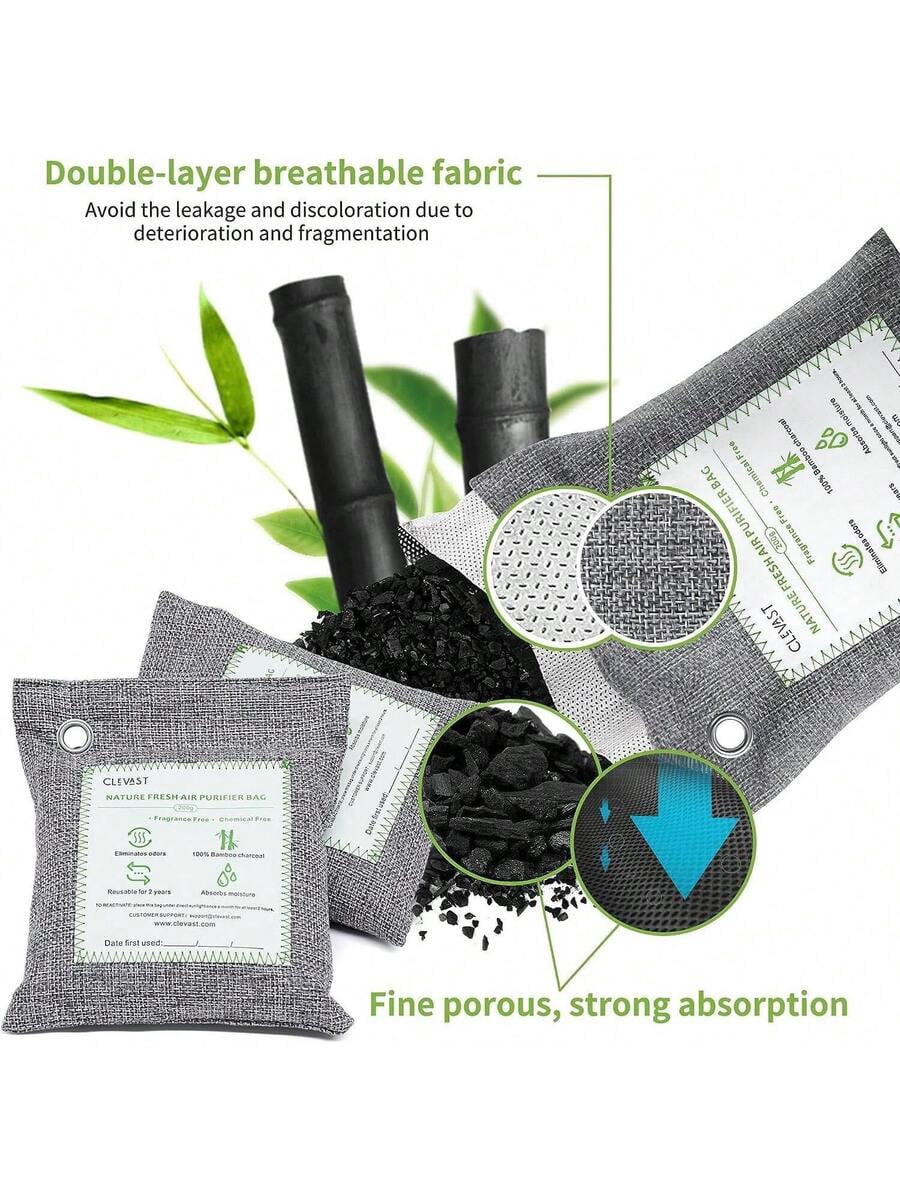 Bamboo Charcoal Air Purifying Bags (14 Pack), Natural Odor Absorber and Moisture Remover for Home, Closet, Car, and Shoes, 2x200g & 12x50g Charcoal Deodorizer Bags, Unscented & Eco-Friendly