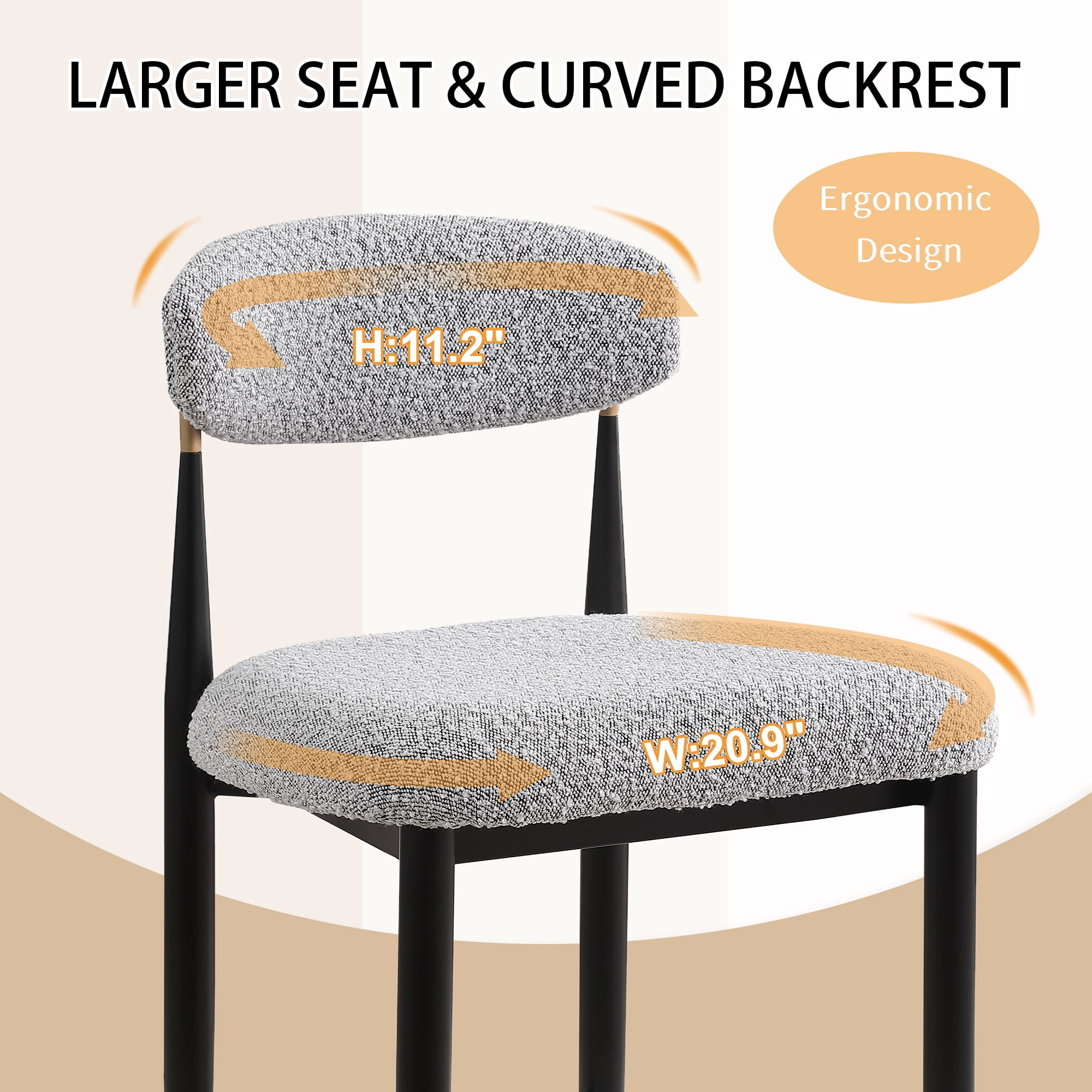Morden Fort Counter Height Bar Stools Set of 2, 26" Boucle Barstools with Backrest and Metal Legs, Island Chairs for Kitchen Island, Dining Room