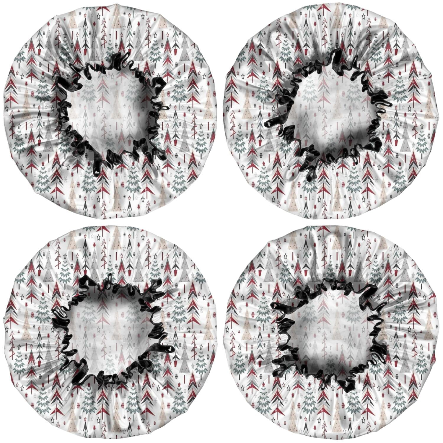 Shower Caps,White Christmas Tree Pattern Waterproof Shower Cap for Women 4 Pieces,Double Reusable Hair Cover for Shower PEVA Elastic Stretch Hem