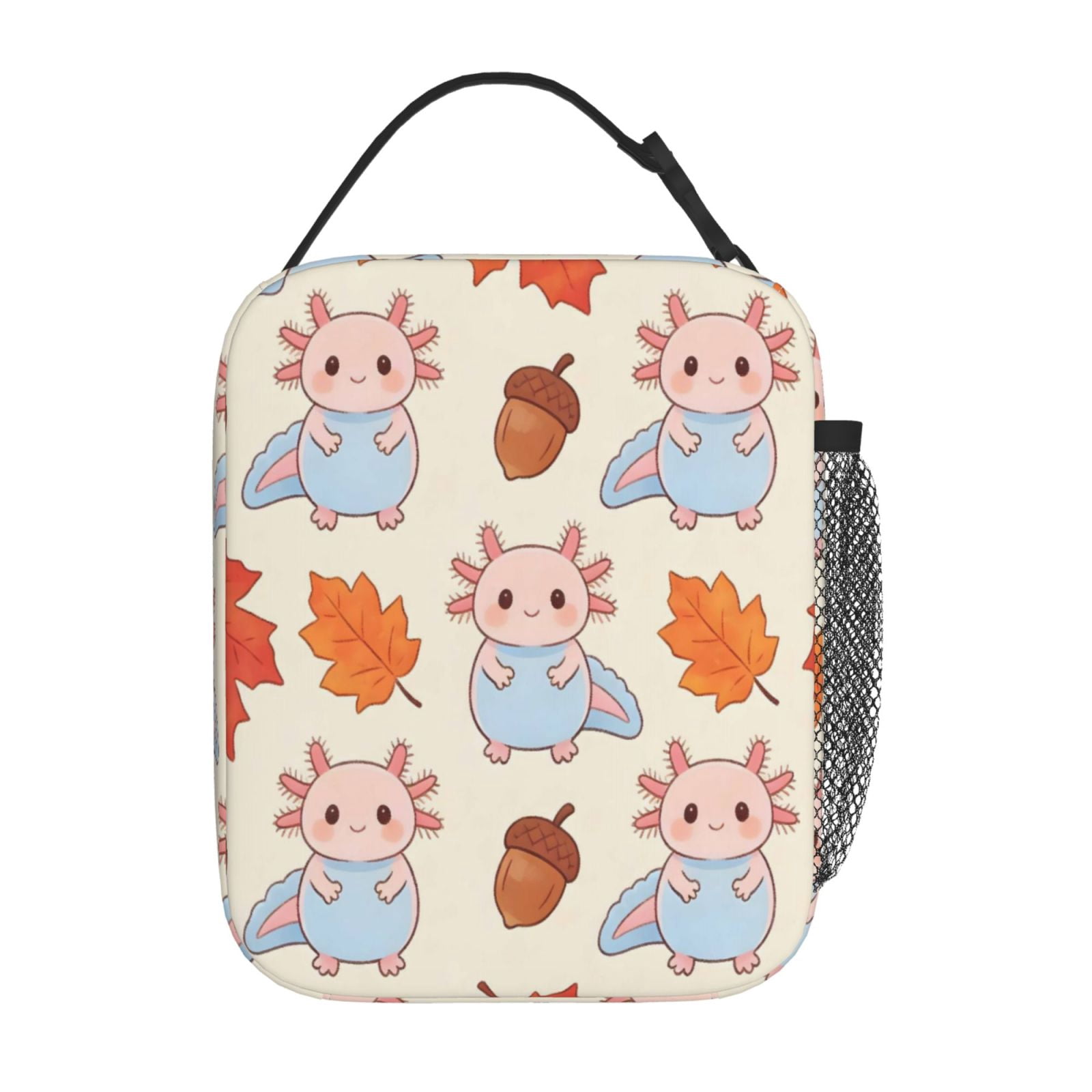 Lunch Bag For Women Men Insulated Portable Lunch Box Bento Box Office Picnic Travel Cooler Bag Hazelnut Firefly Axolotl