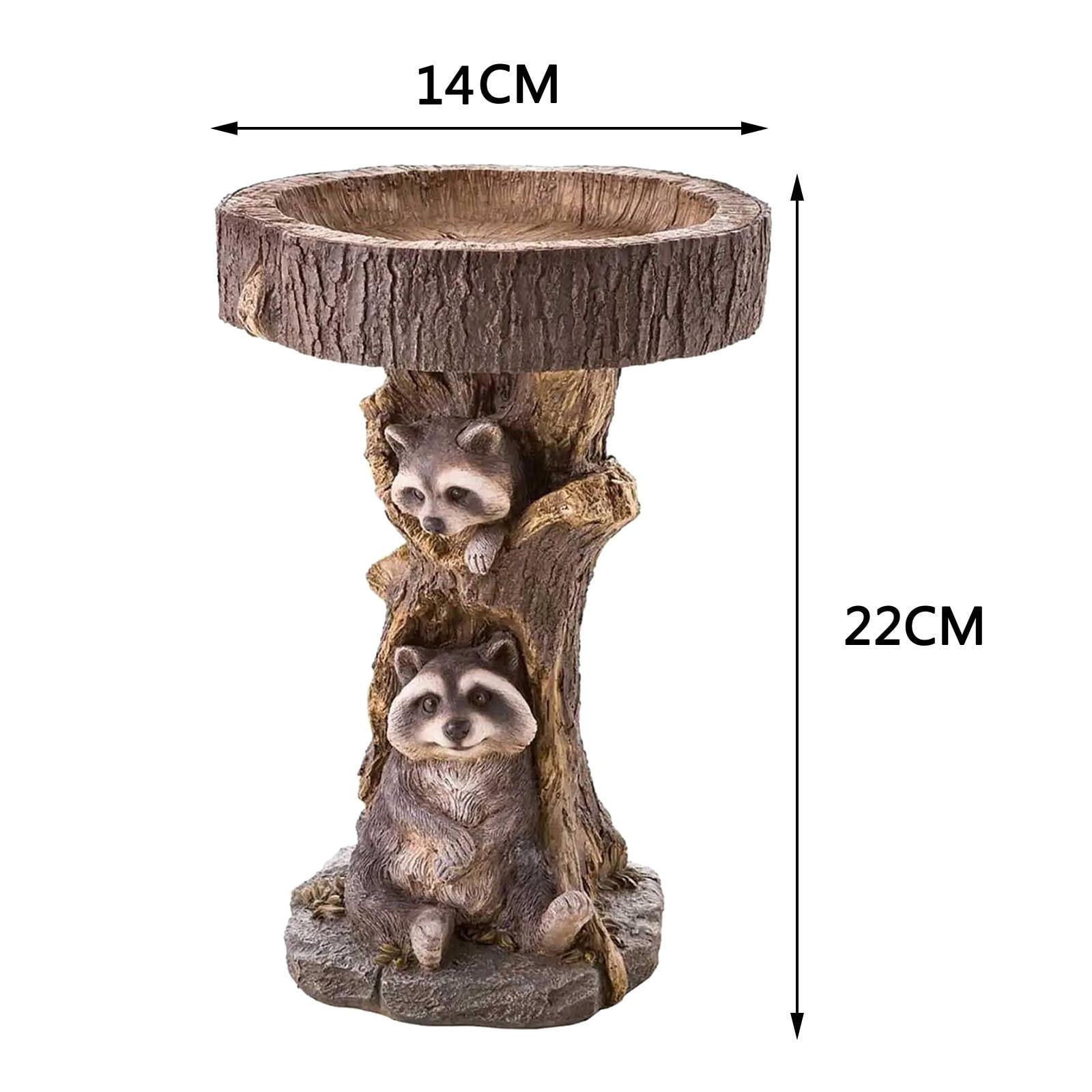 Colaxi Garden Bird Bath Bowl Raccoon Statue Figurine Feeding Station Landscape Lawn Resin Feeder Animal Sculpture for Courtyard Deck